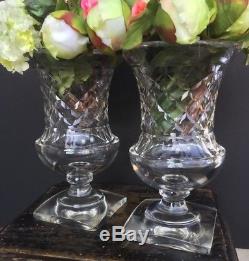 Pair Antique English Georgian Cut Crystal Glass Vases