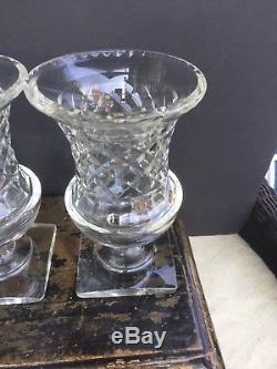 Pair Antique English Georgian Cut Crystal Glass Vases
