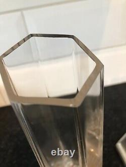 Pair Carrs Sterling 925 Silver Hallmarked And Cut Glass Crystal Hexagonal Vases