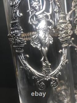 Pair Crystal Vase/Stamped Atlantis/925 Silver Mounted/Empire/Portugal 1970/Eagle