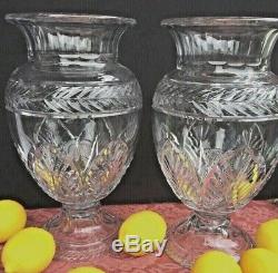 Pair Georgian Antique 19th Century English Cut Glass Crystal Urn Vase Sculpture