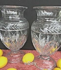 Pair Georgian Antique 19th Century English Cut Glass Crystal Urn Vase Sculpture