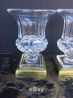 Pair Of Antique French Cut Crystal Small Vases Urns