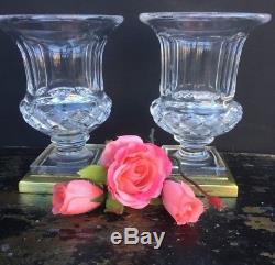 Pair Of Antique French Cut Crystal Small Vases Urns