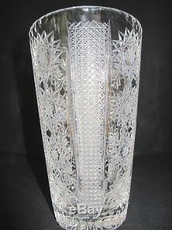 Pair Of Large Sklo Czechoslavia Unique Hand Cut 24% Lead Crystal Vases