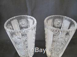 Pair Of Large Sklo Czechoslavia Unique Hand Cut 24% Lead Crystal Vases