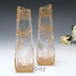 Pair Rock Crystal Cut and Gilded Vases c1900
