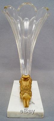 Pair of Baccarat Cut Crystal Neoclassical Gilt Ram's Head Trumpet Vases C. 1840s