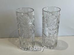 Pair of Cut Crystal Flower Design Cylinder Shape Lamp Vase Body Only, 9 3/4 T