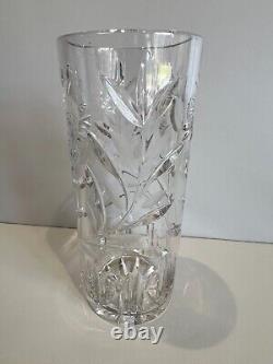 Pair of Cut Crystal Flower Design Cylinder Shape Lamp Vase Body Only, 9 3/4 T