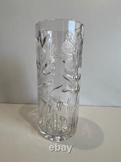 Pair of Cut Crystal Flower Design Cylinder Shape Lamp Vase Body Only, 9 3/4 T