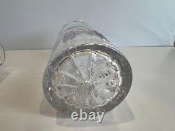 Pair of Cut Crystal Flower Design Cylinder Shape Lamp Vase Body Only, 9 3/4 T