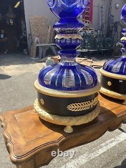 Pair of Hand-Cut Crystal, 24k Gilded Vases with Double-Headed Eagle