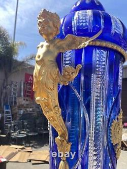 Pair of Hand-Cut Crystal, 24k Gilded Vases with Double-Headed Eagle