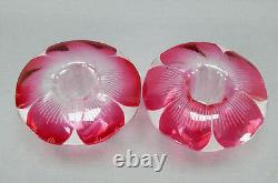 Pair of Late 19th Century Cut Crystal Cranberry Overlay Floral Form Vases