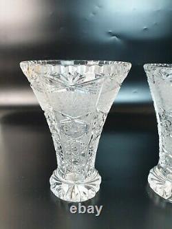 Pair of Vintage Bohemia Czech Crystal Small Flower Vase Hand Cut Corset Design