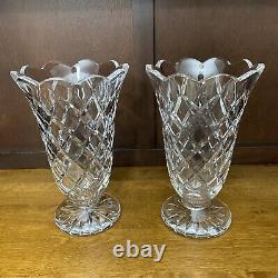 Pair of Vintage Waterford Lead Crystal Cut Vases 10 Tall Gorgeous Signed