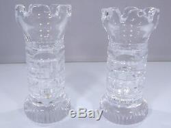 Pair of William Yeoward Crystal Cut Glass Castle Turret Candle Holders Vases