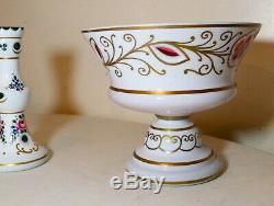 Pair of vintage cut to clear Czech Bohemian white glass crystal vase bowl dish