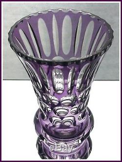Pale AMETHYST VIOLET Trumpet-Shape Vase CUT TO CLEAR LEAD CRYSTAL Belgium France