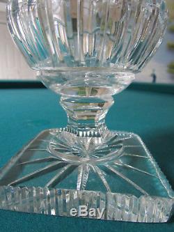 Pedestal Crystal Cut Vase Diamond Cut Ribbed 9 1/2