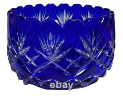 Poland Cut To Clear Vase Rose Bowl Cobalt Blue Crystal Leaded Polish 5 Vintage