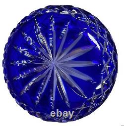 Poland Cut To Clear Vase Rose Bowl Cobalt Blue Crystal Leaded Polish 5 Vintage