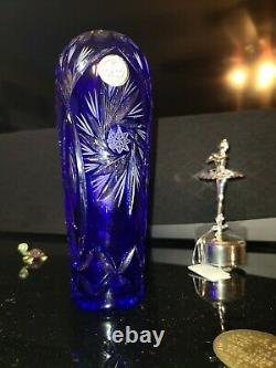 Polish Cut To Clear Vase Rose Bowl Cobalt Blue 24 % Lead Crystal Vintage