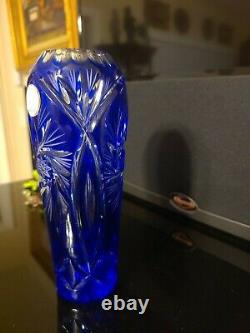 Polish Cut To Clear Vase Rose Bowl Cobalt Blue 24 % Lead Crystal Vintage