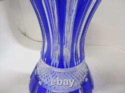 Polonia Cobalt Blue Cut To Clear Crystal Large Vase