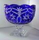Polonia Crystal, Deep Blue Crystal Hand-cut To Clear Footed Vase Centerpiece
