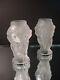 Pr Bohemian Cut Crystal Sculptured Glass Satin Grape Harvest Nude Vases Art Deco