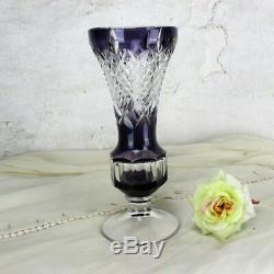 Purple Cut to clear Crystal Vase Val St Lambert Medici Marked Extremely Rare