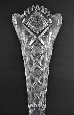 QUEENS 12 Trumpet Vase Signed HAWKES Antique American BRILLIANT Cut Glass