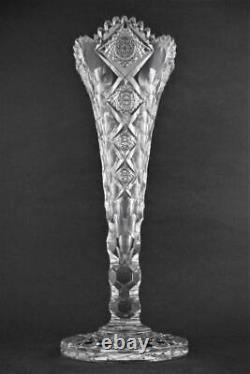 QUEENS 12 Trumpet Vase Signed HAWKES Antique American BRILLIANT Cut Glass