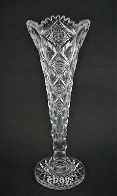 QUEENS 12 Trumpet Vase Signed HAWKES antique American Brilliant Cut Glass
