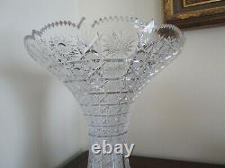 Queen Lace Bohemian Czech Hand Cut Crystal Vase 12 H 10 1/4 W Flared Vintage