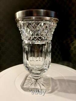 RARE! Beautiful Cut Crystal Vase / Glass 925 STERLING RIM HEAVY-25oz- READ