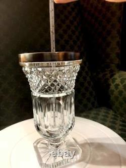 RARE! Beautiful Cut Crystal Vase / Glass 925 STERLING RIM HEAVY-25oz- READ