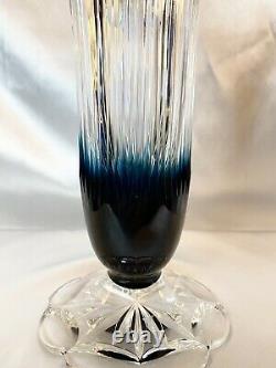 RARE Czech Caesar Bohemian Azure Blue Cut to Clear Crystal Diadem Vase