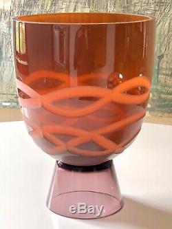 RARE! EVOLUTION BY WATERFORD Massive Hand Cut Red / Orange Footed Vase
