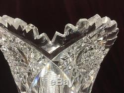 RARE Signed Hawkes ABP Cut Glass Crystal Trumpet Vase 14 Tall