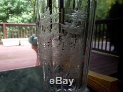 RARE VASE cut etch Stag Deer forest Glass Crystal Czech MOSER Bohemian antique