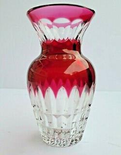 RARE Val St Lambert Crystal Cut to Clear Cranberry Glass Vase SIGNED 6 Belgium