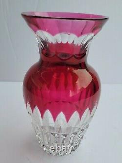 RARE Val St Lambert Crystal Cut to Clear Cranberry Glass Vase SIGNED 6 Belgium