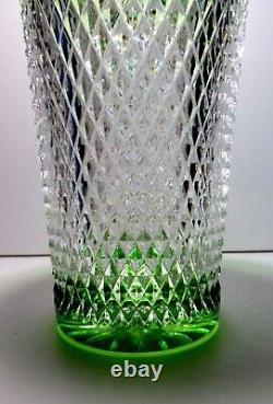 RARE Waterford Crystal ALAN PRESTIGE (2010) Lime Green Cut to Clear Vase 14