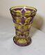 Rare Antique Bohemian 3 Color Cut To Clear Crystal Glass Purple Yellow Vase