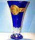 Rr Caesar Crystal Flagship Blue Vase Cut To Clear Overlay Czech Bohemian Cased