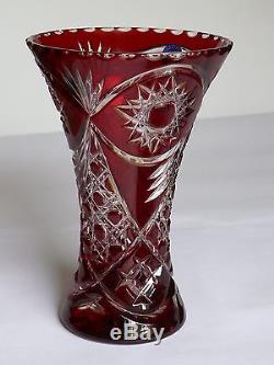 RUBY RED Cut to clear Overlay Cased Crystal Vase, 20 cm high, Russia
