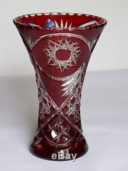 RUBY RED Cut to clear Overlay Cased Crystal Vase, 20 cm high, Russia
